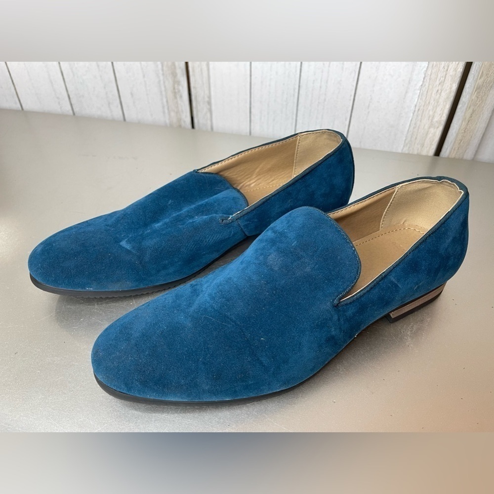 Azar Man Blue Velvet Slip On Loafers MicroSuede Men's Dress Shoes Size 6.5